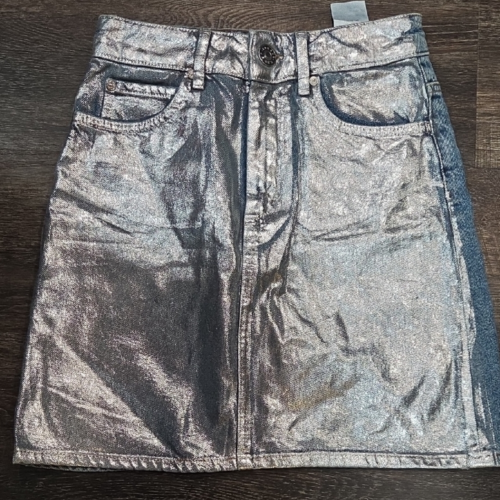 Sandro Shimmering Silver Mini Skirt